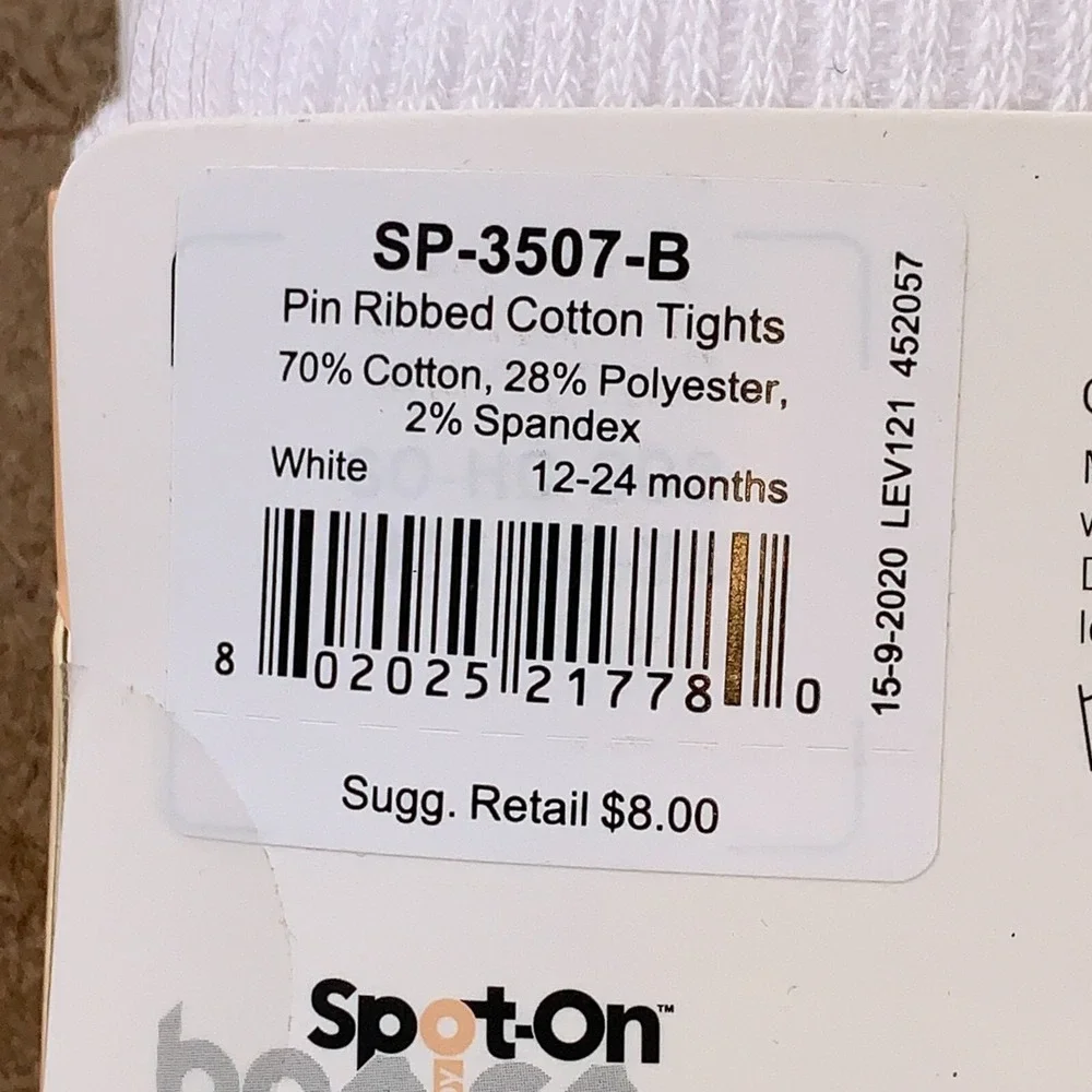 MeMoi Baby Girl Size 12-24 Months White Ribbed Cotton Sweater Tights 1 Pair NWT